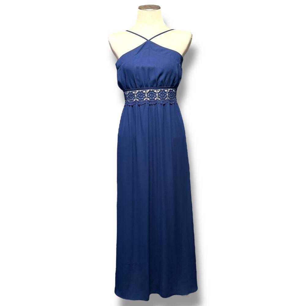 GB Criss-Cross Lace Cut-Out Waist Dress Blue Small